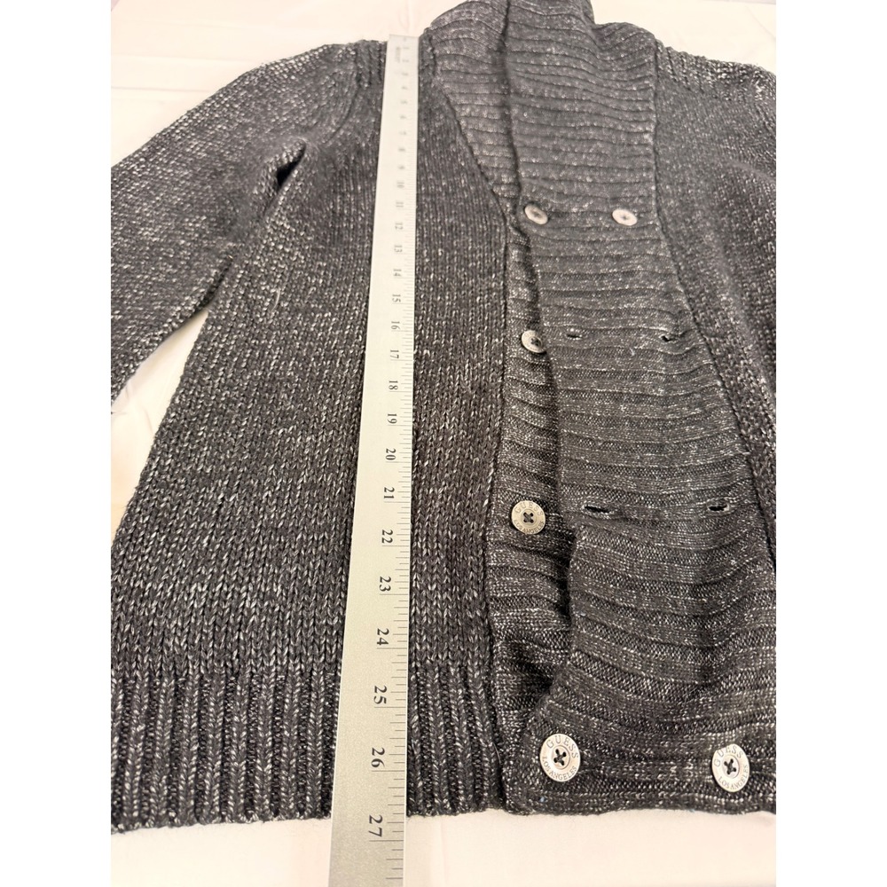 Guess Cardigan Sweater Large Charcoal Gray Double Breasted Shawl Collar Knit - Picture 3 of 10